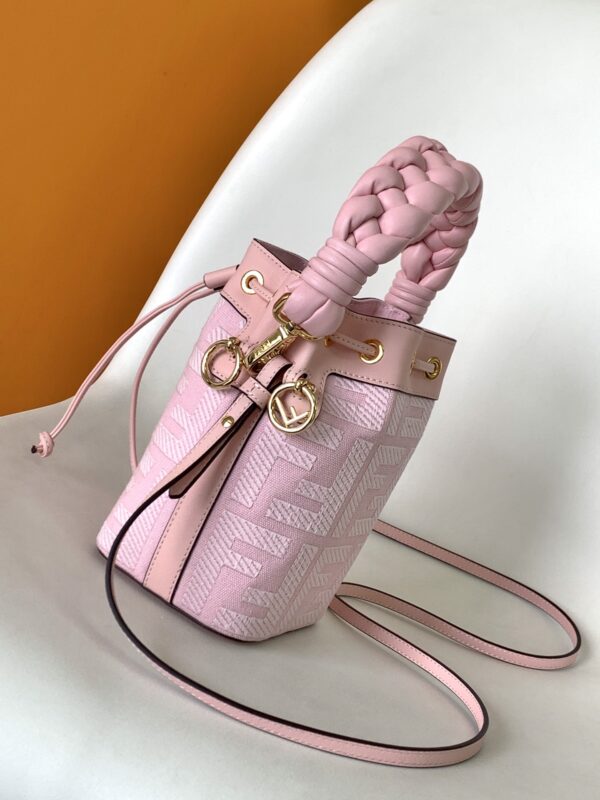 Fendi Mon Tresor Mini FF Embroidered Bucket Bag - Pink - Image 4