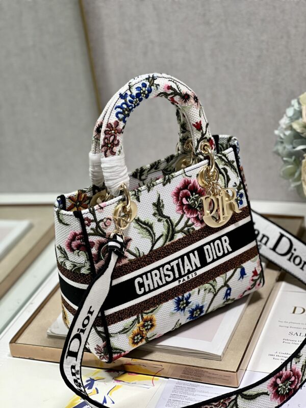 Dior Lady Embroidered Concubine Diana Bag - White Flowers - Image 5