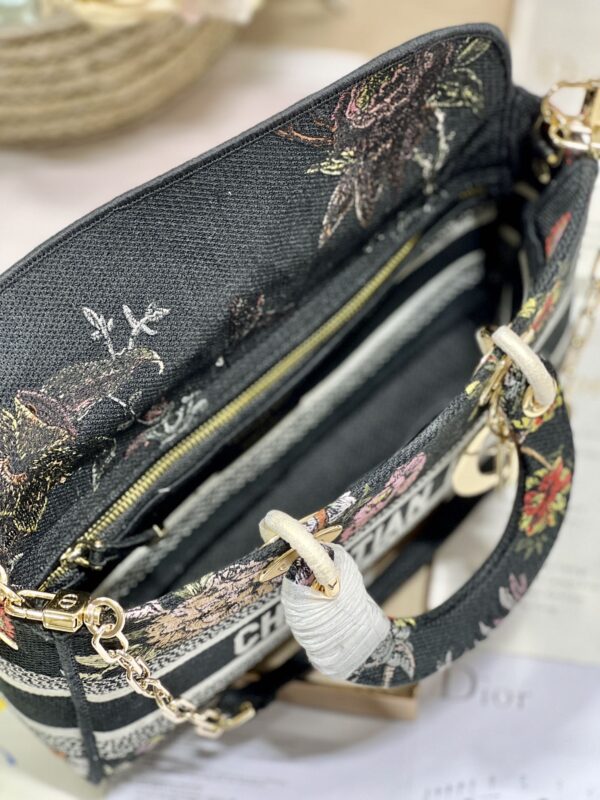 Dior Medium Lady D-Joy Embroidered Handbag - Black Flowers - Image 2