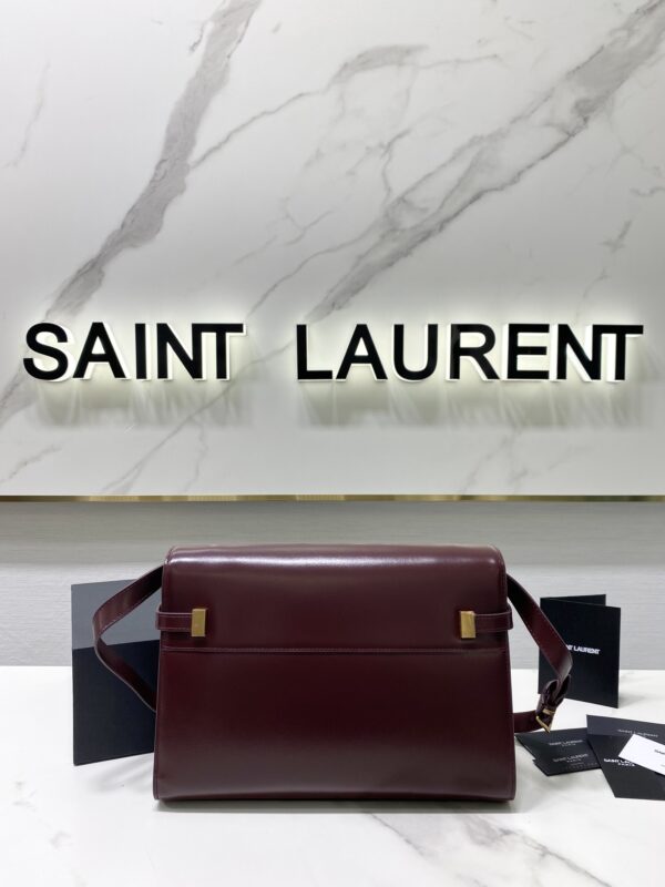 YSL Women Manhattan Baguette Box Large Leather Bag - Maroon - Image 5