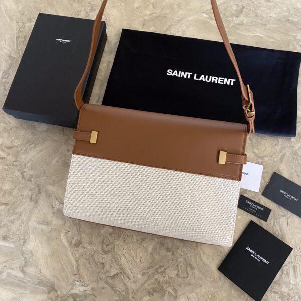 YSL Small Flap Baguette Bag - White/Brown - Image 5