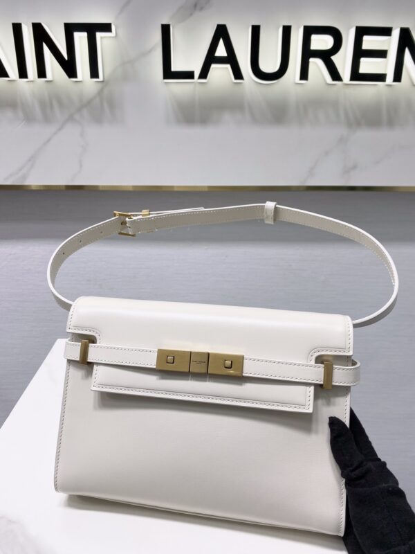 YSL Women Manhattan Baguette Box Small Leather Bag - White - Image 2