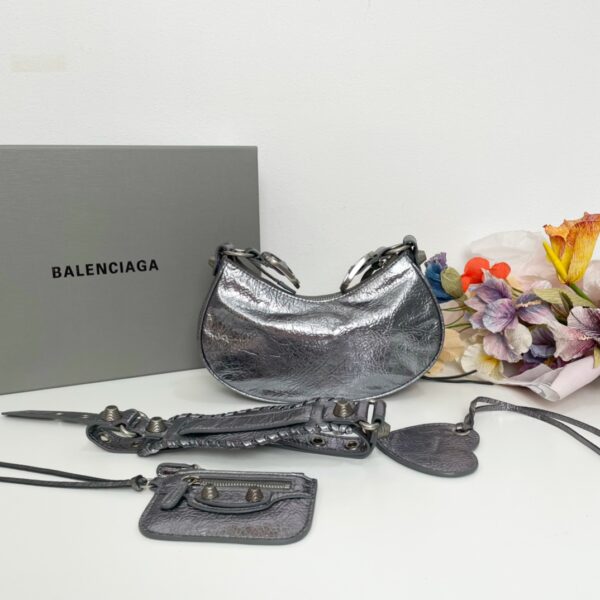 Balenciaga Le Cagole Half-Moon Small Armpit Dumpling Bag - Silver - Image 4