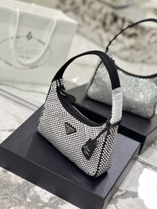 Prada Hobo Diamond Armpit Bag - Black/White - Image 5