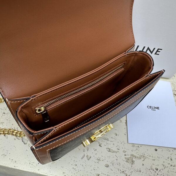 Celine Teen Besace Triomphe Glossy Cow Leather Chain Handbag - Brown - Image 3