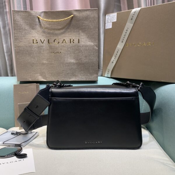 Bulgari Maxi Chain Small Lambskin Crossbody Bag - Black - Image 3