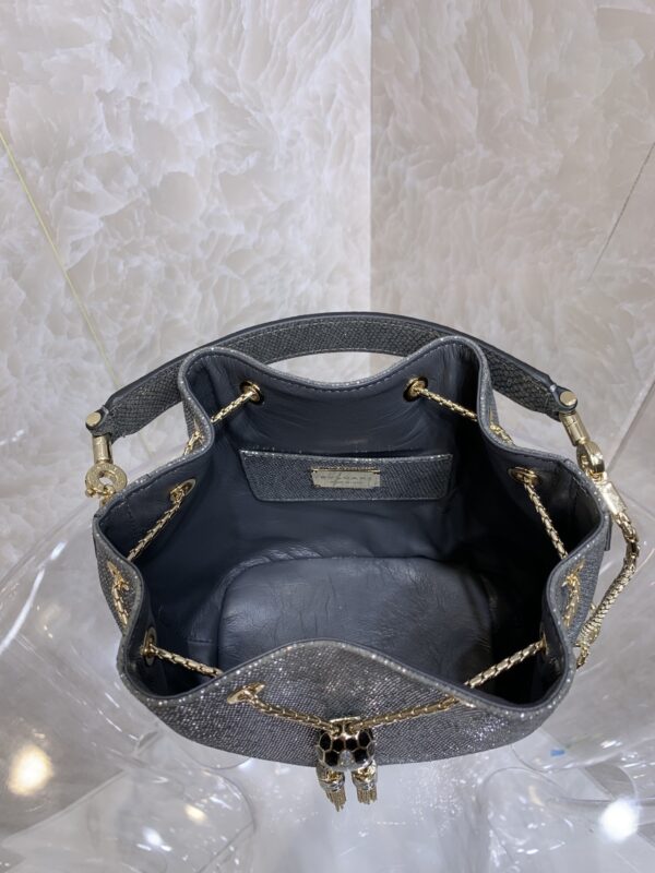 Bulgari Snake Skin Bucket Handbag  - Metal Gray - Image 2