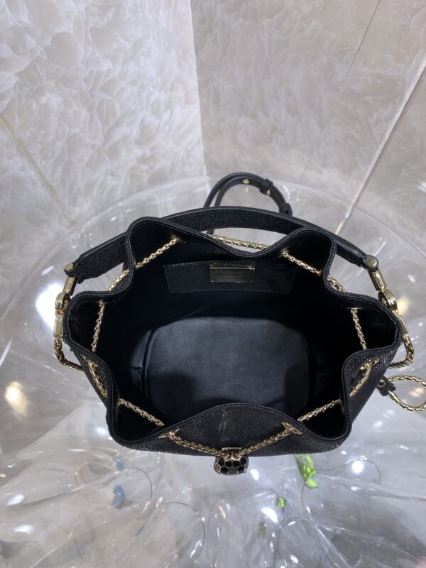 Bulgari Snake Skin Bucket Handbag - Black - Image 2