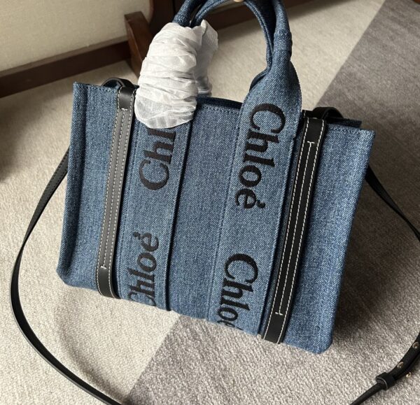 Chloe Woody Medium Handsome Denim Fabric Tote Bag - Image 4