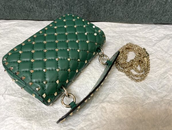 Valentino Medium Sheepskin Classic Studded Handbag - Green - Image 3